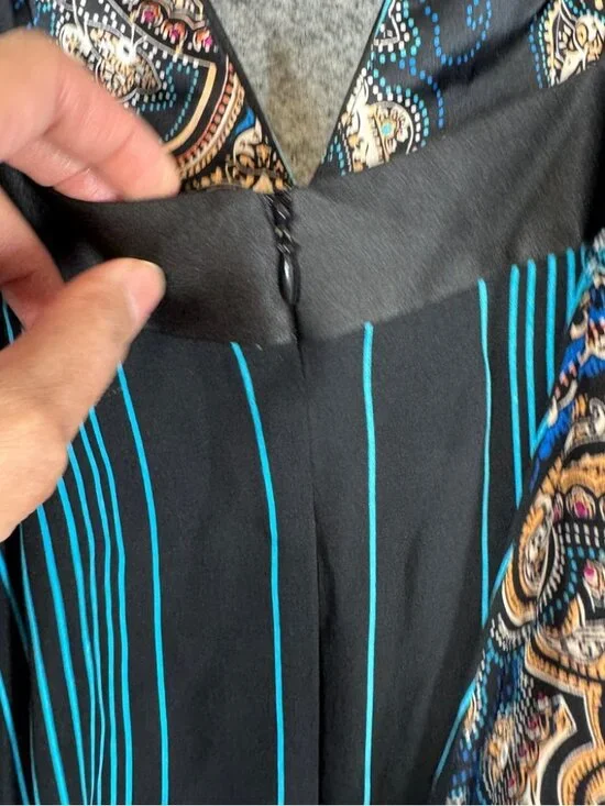 Y2K Vintage Silk Mini Dress Black Blue Paisley Halter Size P Boho Festival Chic - Picture 8 of 15